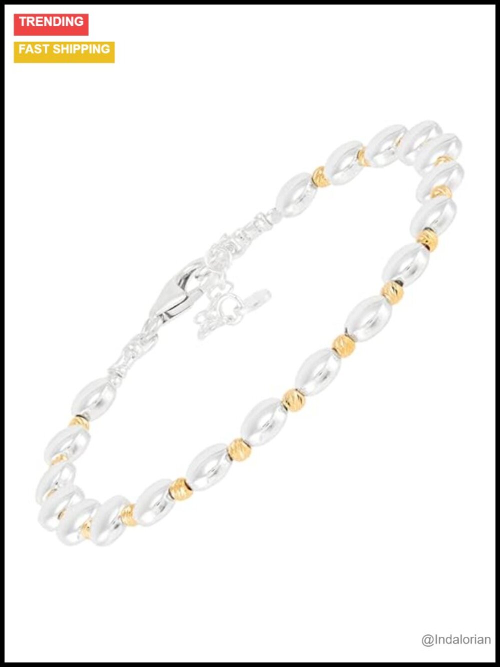 Sterling Silver 14K Yellow Gold Plated Hematite Beaded Bracelet Adjustable